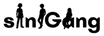 Black silhouette logo of three people with 'siniGang' text on a white background